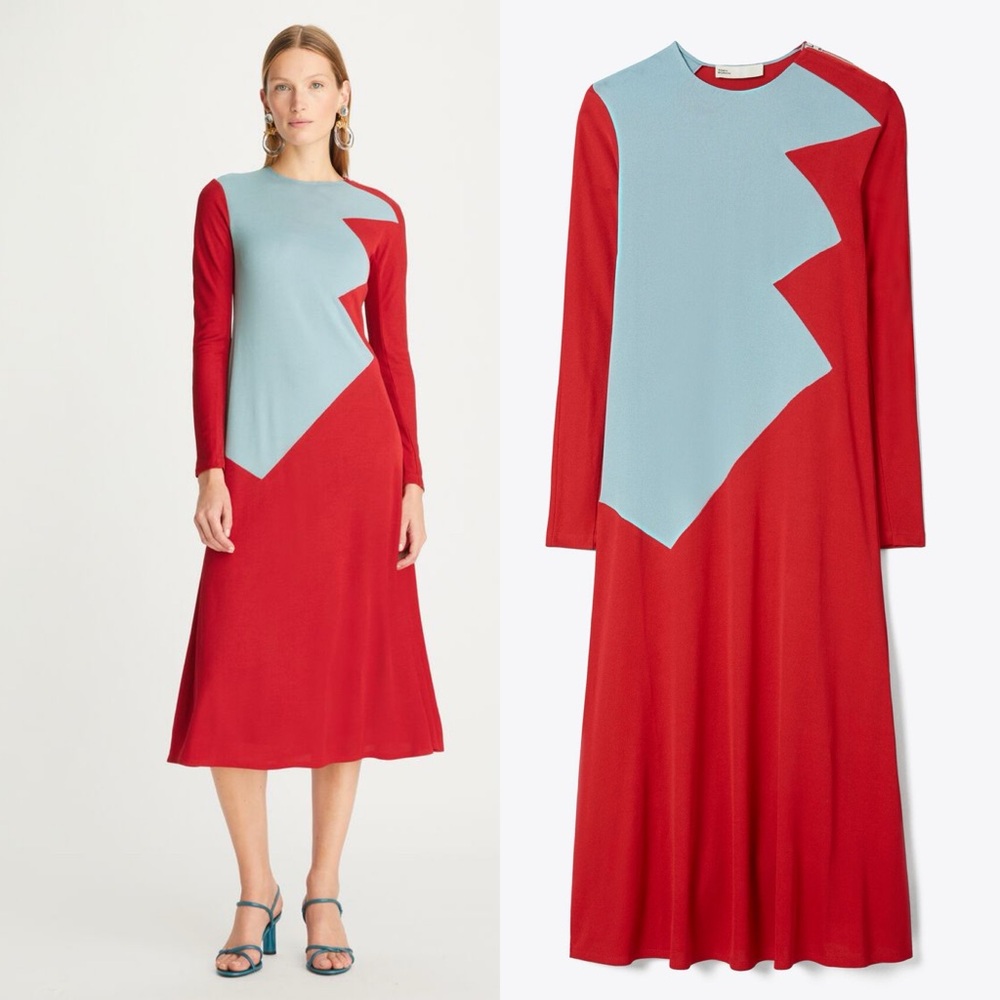 Tory Burch Runway Colorblock Honeycomb Jersey Midi Dress Size 6 - Picture 9 of 15